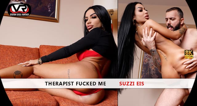 Brunette model Suzzi Eis performs oral sex during a non-pov scene in this 4K VR video produced by Stefan Steel Fantasy.