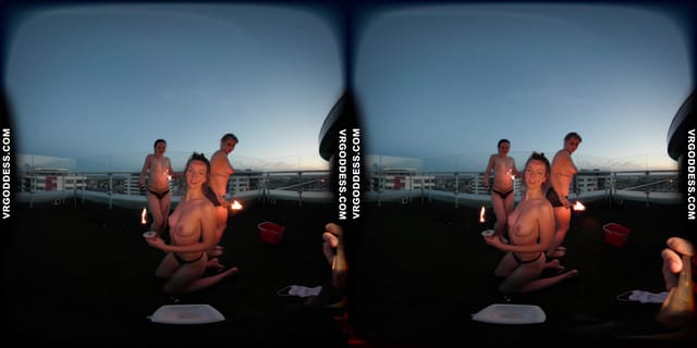 Sunset Fire Dancing With Models On A Rooftop Lea Rebeka Ruby With Melonie VRgoddess — photo 7