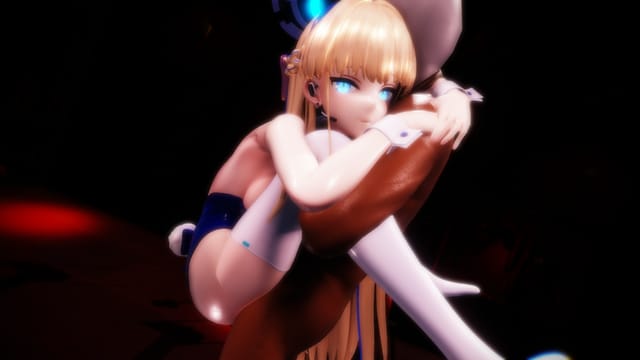 3D anime character Toki standing while engaging in sexual activity in a virtual reality 4K 180-degree scene.