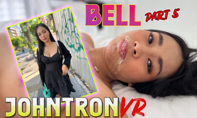 Brunette model Bell performs a handjob in a JohnTronVR 4K VR video recorded at 60 frames per second.