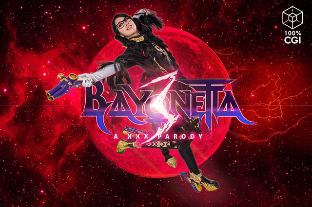 Alex Coal as Bayonetta performs a POV blowjob in a premium VR cosplay parody with 60fps video game visuals.