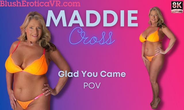 Maddie Cross performs a solo POV scene in a mature setting with 4K resolution and 60 FPS VR playback.