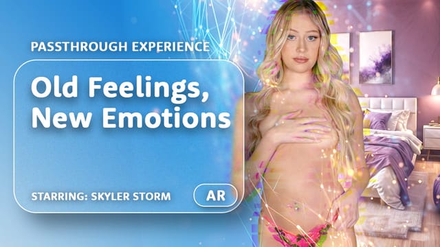 Skyler Storm performs a POV blowjob in a passthrough VR scene filmed with a fisheye lens in 60 frames per second