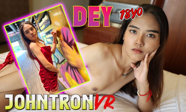 Dey performs a POV blowjob for a tourist in a 4K JohnTronVR scene