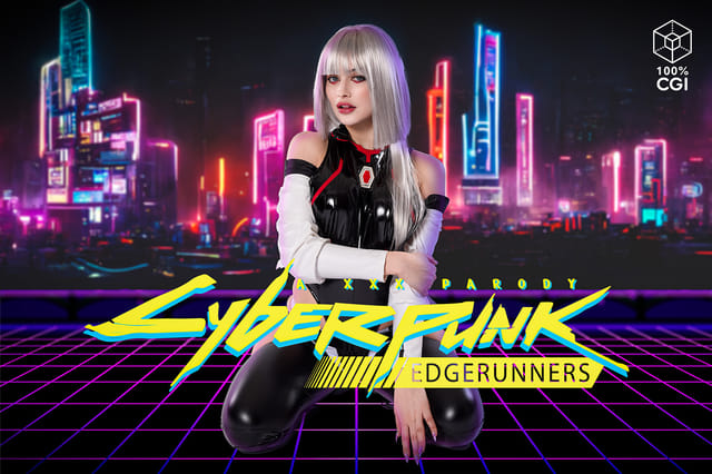 Jewelz Blu cosplaying as Cyberpunk 2077 Lucy performs a POV blowjob in a neon bedroom during this 60 FPS VR production.