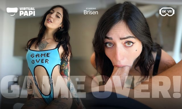 Brisen LeStrange performs a POV blowjob in 4K VR with brunette styling and 60 FPS gameplay graphics.