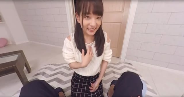 Mikako Abe in college uniform performs solo POV sex in an 8K VR video filmed in a bedroom setting.