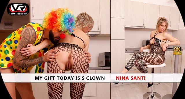 Nina Santi performs a non POV blowjob in 4K VR while wearing a clown costume for Stefan Steel Fantasy