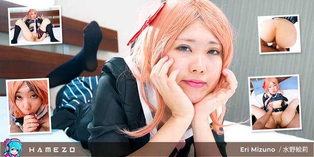 Eri Mizuno cosplaying with red hair performs a blowjob in 4K VR with 60 FPS passthrough