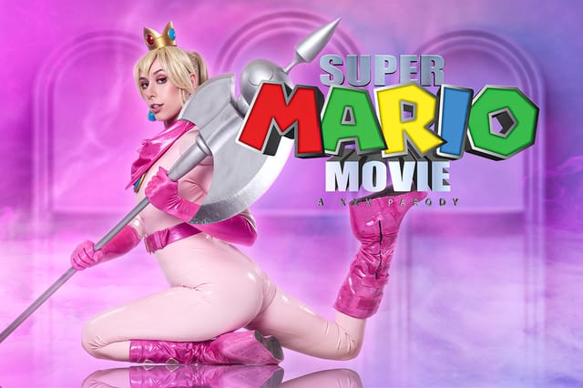 Kay Lovely as Princess Peach performs a POV blowjob in 8K VR cosplay scene from Super Mario Bros parody