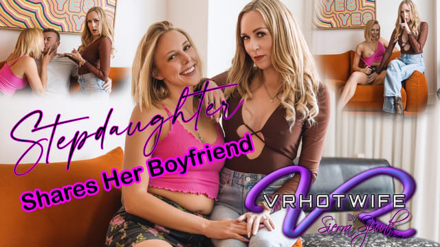 Lovely Lo and Sierra Spunk perform oral sex and group intercourse in a step family fantasy VR scene featuring POV and 60 FPS.