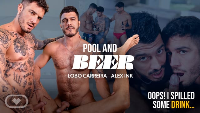 Roy West and Lobo Carreira enjoy anal and oral sex by the pool with Alex Ink in this 4K VirtualRealGay VR video