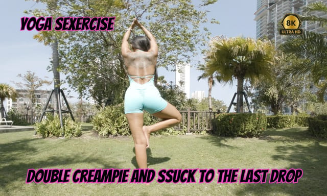 Cherry Lee performs yoga sexercise in this FitLoversVR 4K POV video featuring a double creampie and blowjob