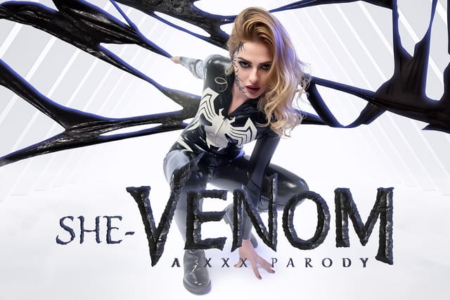 Mina Von D cosplaying She-Venom performs oral sex and titty fuck in a 4K VR scene with 60 FPS passthrough visuals.