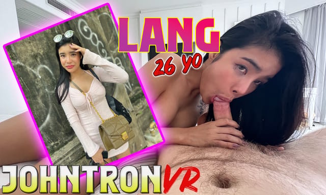 Brunette model Lang receives a face blowjob in a JohnTronVR 4K 60 FPS VR POV scene.