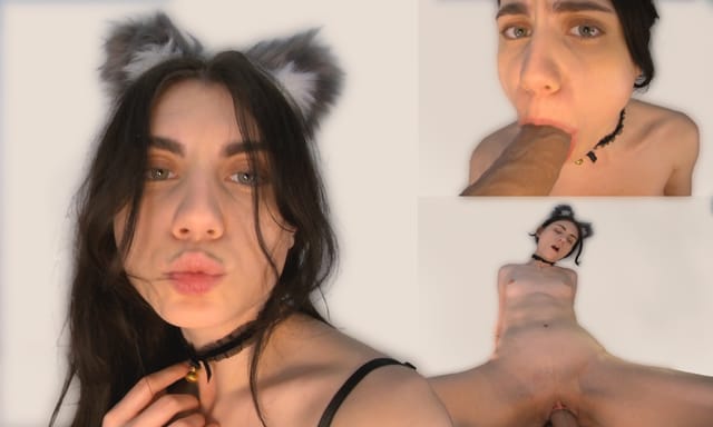 Katrina Dragonfly in cat cosplay performs a POV handjob with a large dildo in a 4K VR scene