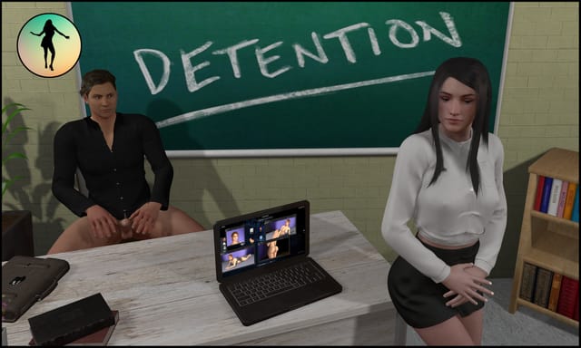 CGI teacher model gives a POV blowjob in a classroom setting featuring 4K resolution and 60 frames per second VR rendering.