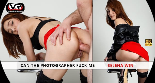 Selena Win receives a blowjob and handjob from Stefan Steel in a studio setting, captured in 4K non-POV VR.
