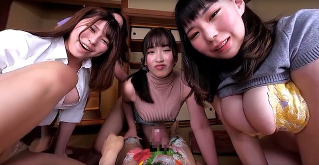 POV scene of group sex with four big-breasted female bosses at a hot spring during a business trip, featuring VR and 60 FPS quality.