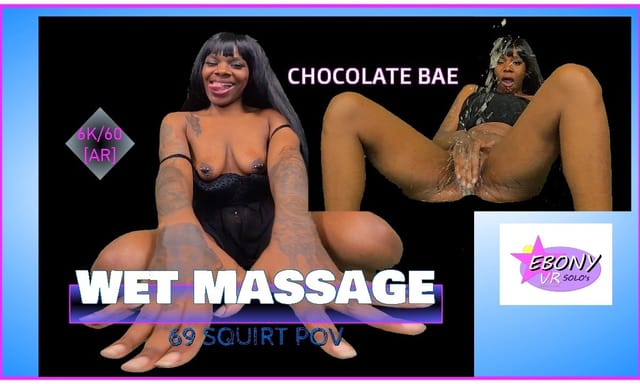 Chocolate Bae receives a wet massage in a VR passthrough POV scene featuring 69 and reverse cowgirl positions.