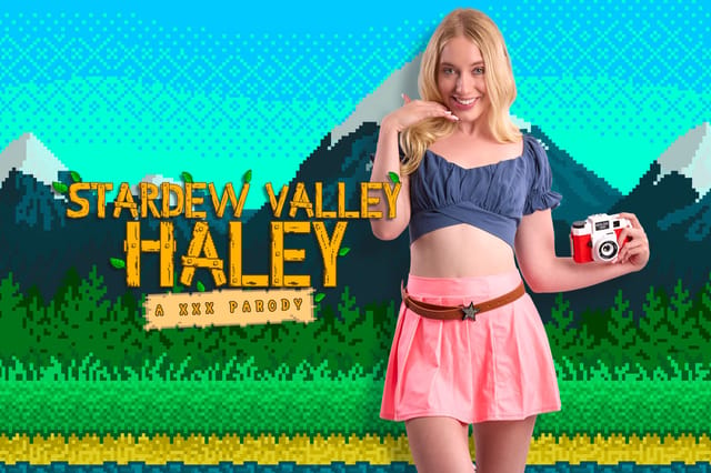 Kallie Taylor performs a POV blowjob in a Stardew Valley cosplay setting for VRCosplayX VR content.