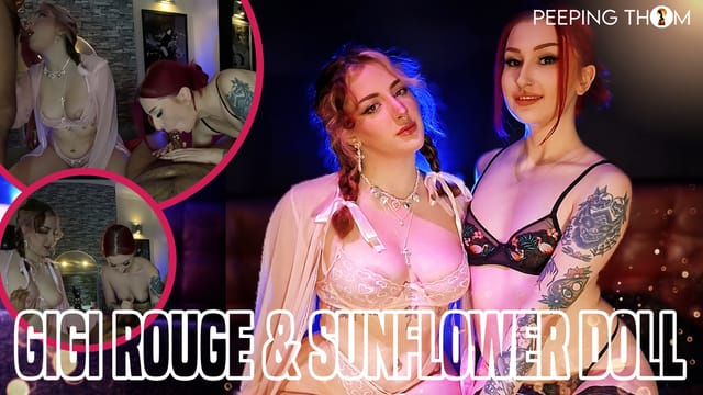 Redheads Sunflower Doll and Gigi Rouge perform group sex with older men in a 4K VR scene filmed at 60 FPS.