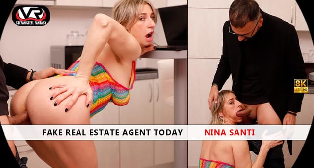 Nina Santi performs oral sex in an office setting during this non-POV 4K VR production by Stefan Steel Fantasy.