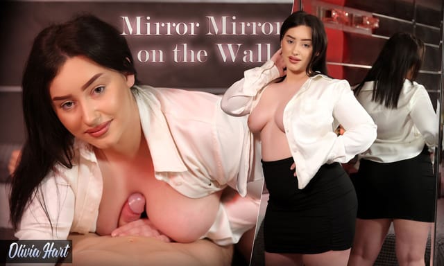 Olivia Hart giving a blowjob and kissing in a mirror setting, featuring 4K VR production quality and 60 FPS playback.