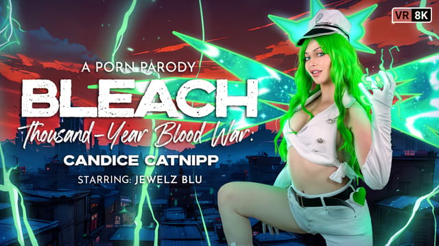 Jewelz Blu in Candice Catnipp cosplay performs a close-up POV blowjob in this 60 FPS VR video by VR Conk.