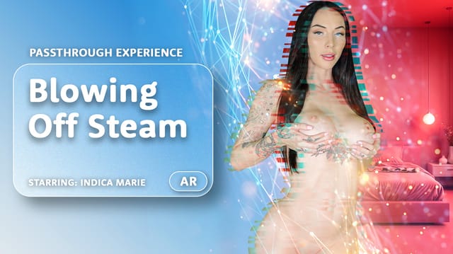 Indica Marie performs a POV blowjob in a passthrough VR scene with 60fps titty fuck action and 8K resolution.