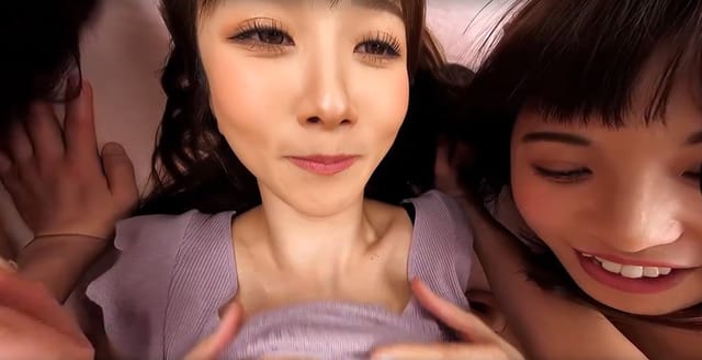 Hibiki Otsuki, Manami Oura, and Nanase Asahina perform a threesome in a dormitory setting captured in 4K VR POV.