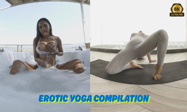 Brunette Cherry Lee performs erotic yoga in a FitLoversVR 4K 180-degree compilation with premium passthrough visuals.