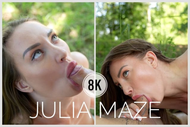 Julia Maze performs an outdoor POV blowjob in nature filmed in 4K 60 FPS by PS-Porn