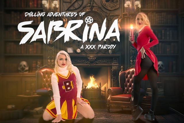 Britt Blair gives a blowjob in Sabrina cosplay wearing VR headset for 4K 60fps passthrough video