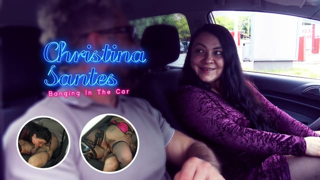 Brunette Christina Santes performs a blowjob in a car during this 4K non-POV VR video by Mugur’s World.