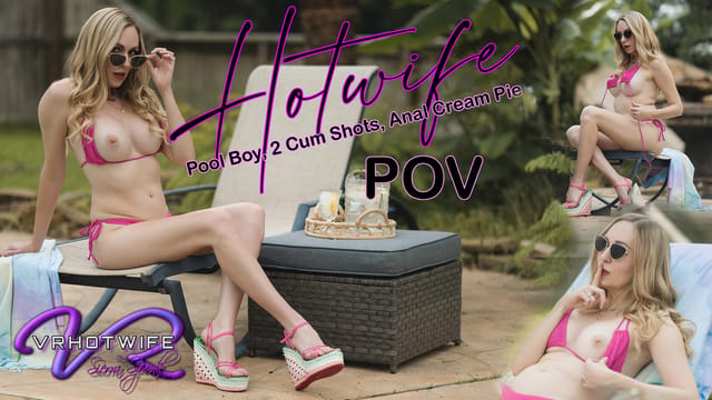 Sierra Spunk performs anal and oral sex on a poolboy outdoors in this 60 FPS VR hotwife POV video.