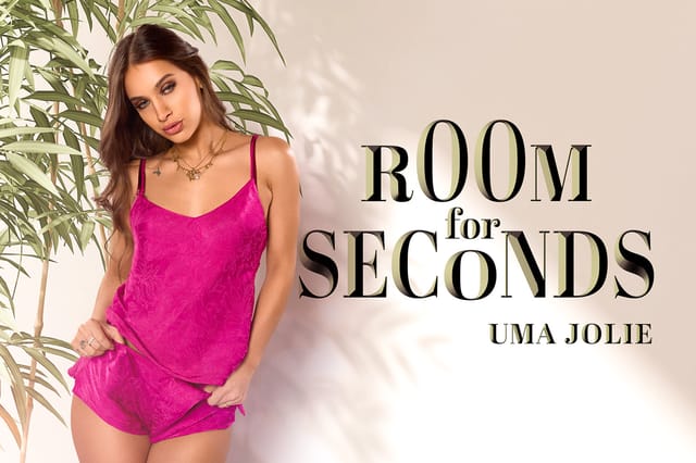 Uma Jolie performs a POV blowjob in a bedroom setting for this 4K BadoinkVR VR video