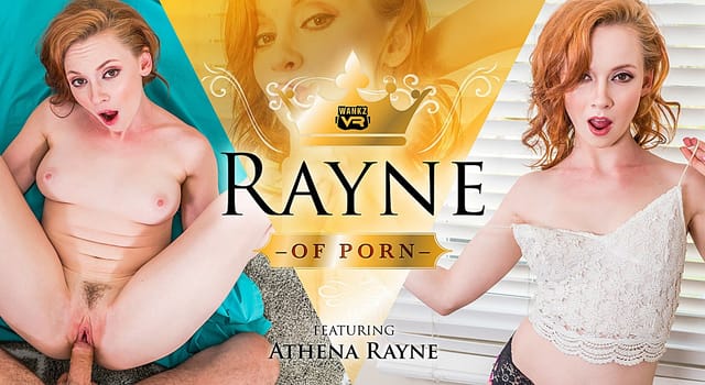 Athena Rayne performs a POV blowjob in a 4K VR scene with 60 FPS visuals and red hair details.