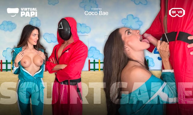 Coco Bae performs a POV blowjob in cosplay while playing a squirt game in this 4K Virtual Papi VR video