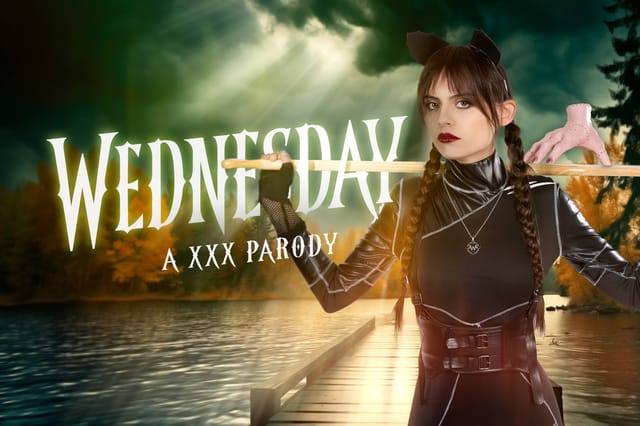 Angel Windell in Wednesday Addams cosplay performs a POV blowjob on camera in 60 FPS VR production.