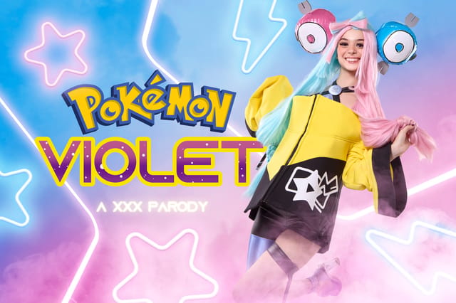 Molly Little performs a POV blowjob in Pokemon Violet cosplay for VRCosplayX, featuring 60 FPS VR adult content.