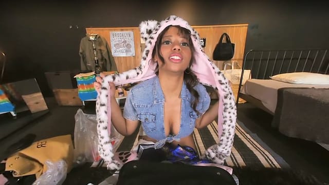 Brunette Roze Kato performs a POV scene in 4K VR with 180 degree views and 60 FPS rendering by ChinChinVR