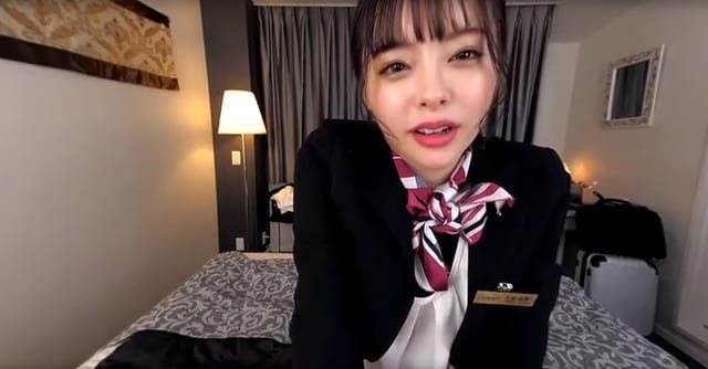 Yuna Ogura performs a blowjob in a VR POV scene filmed in 4K resolution during a beauty advisor roleplay scenario.
