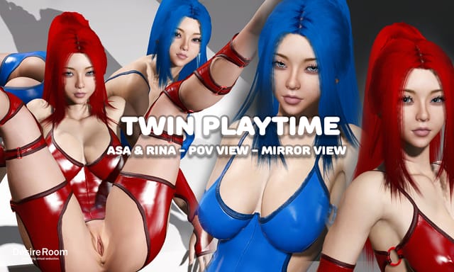 Redhead models Asa and Rina engage in twin playtime during a 4K VR POV session with 60 FPS from Desire Room studio