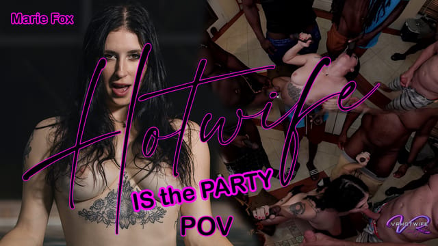 Marie Fox performs oral sex in a group setting within a VRHotwife VRHotwife POV video featuring 60 FPS and 8K resolution.