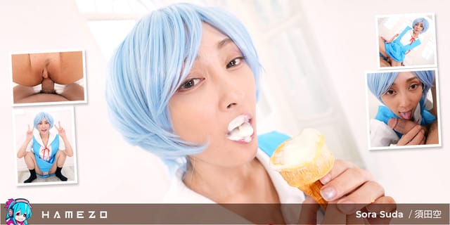 Sora Suda in cosplay performs a messy POV blowjob and footjob in this Hamezo 60 FPS JAV VR video.