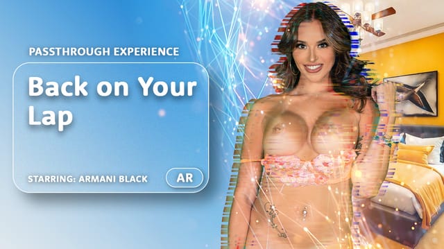 Armani Black performs a POV blowjob in a passthrough VR scene captured with a fisheye lens for immersive 60 FPS playback.