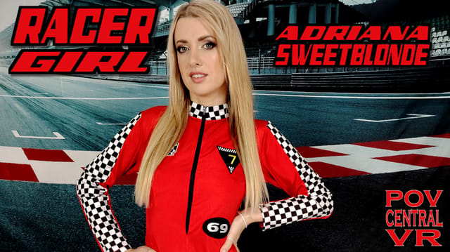 Adriana Sweet Blonde performs a blowjob and handjob in a race car setting for this 4K 60 FPS VR POV video by POV Central.