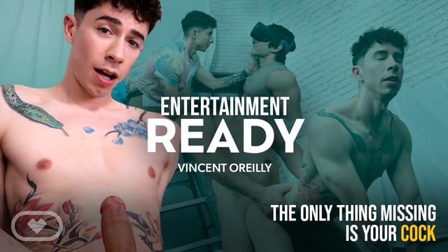 Vincent O'Reilly and Archie Paige perform anal and oral sex in a gay VR scene featuring 4K resolution and 60 FPS playback.