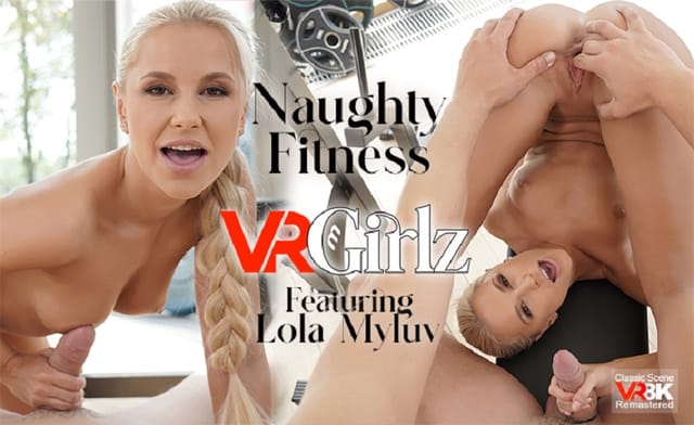 Lola Myluv performs a handjob in a fitness setting during this 4K VRGirlz 180 degree POV video
